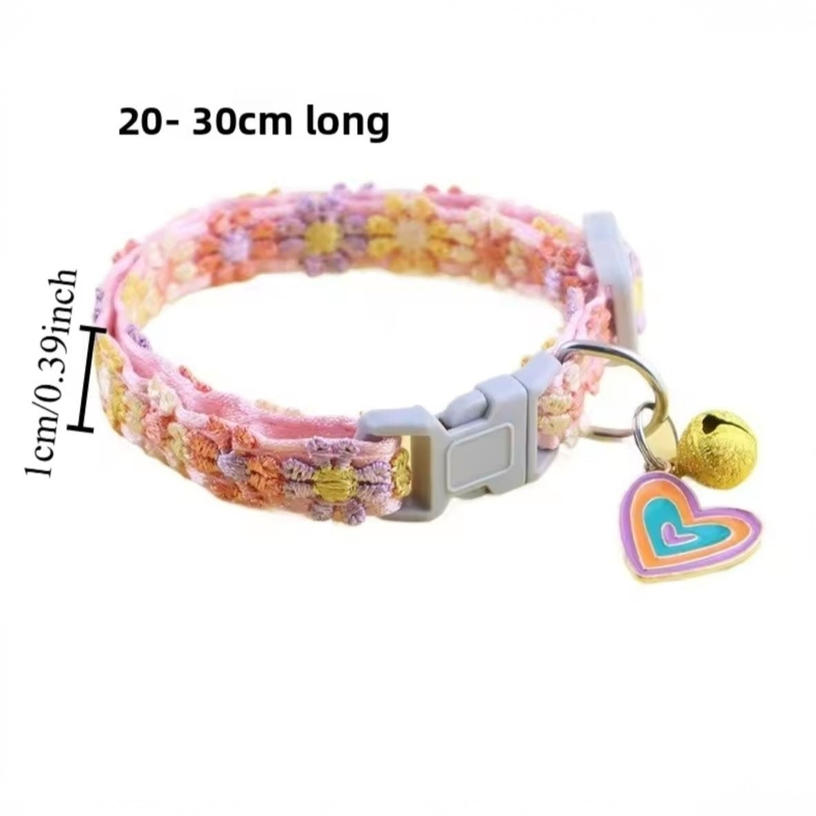 Collier Fleuri Arc-en-Ciel pour Chat – Réglable avec Clochette, Dentelle Colorée