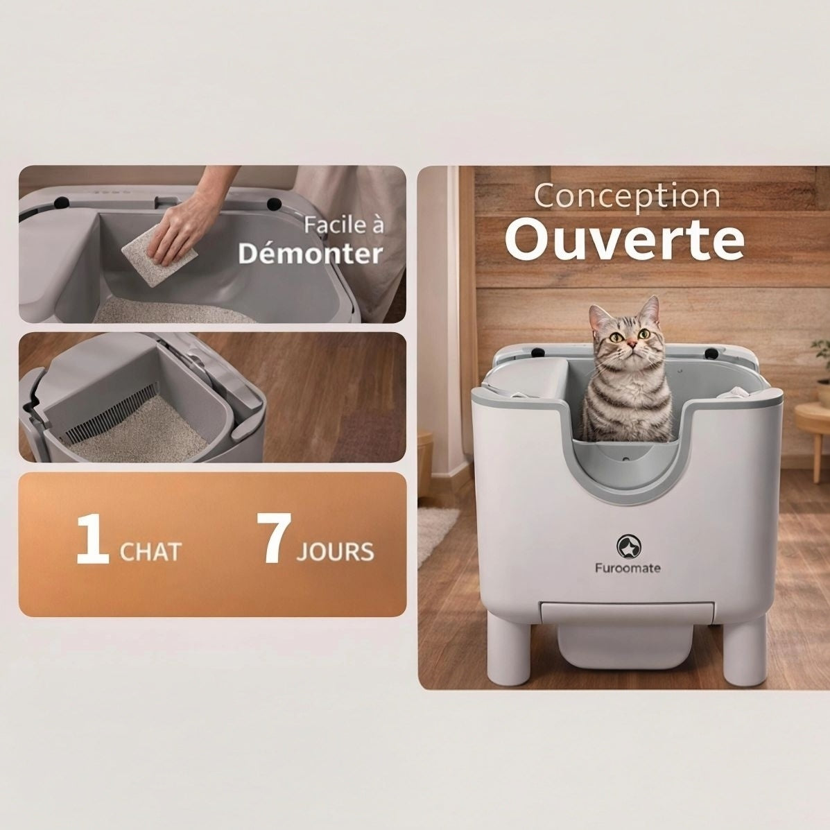 Bac à litière auto-nettoyant pour chat – Ouvert, sûr et facile à entretenir