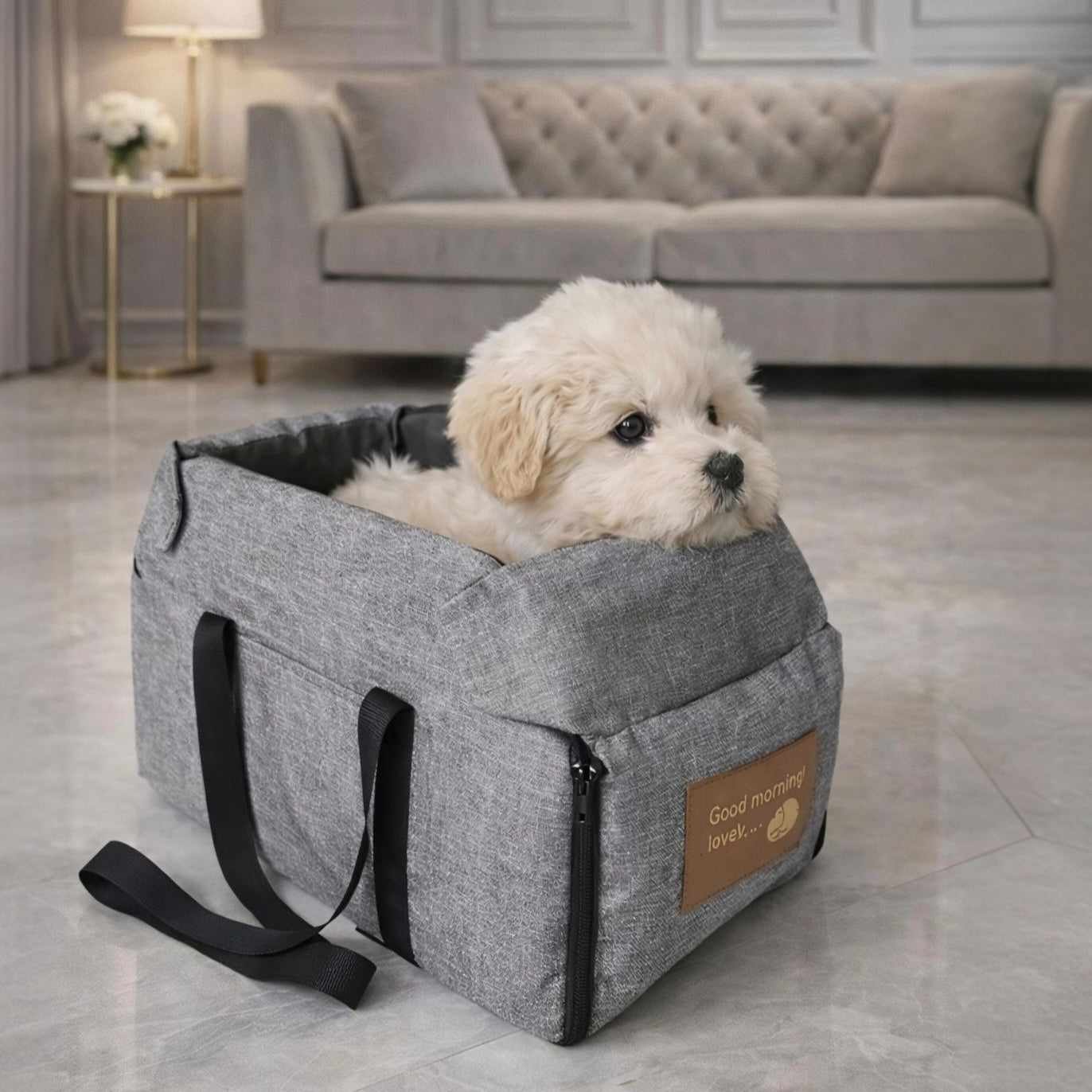 Siège auto pour chien – Sac de transport sécurisé pour accoudoir central