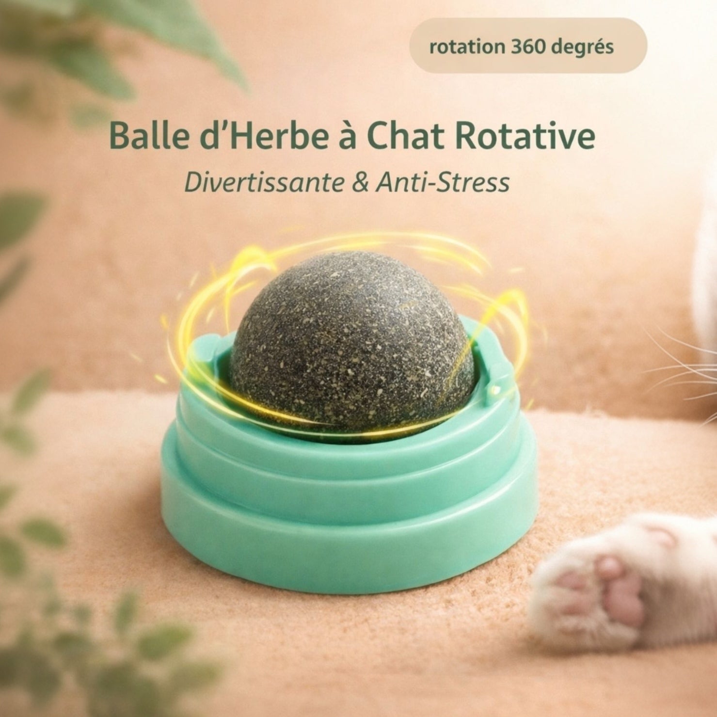 Balle d’Herbe à Chat à Fixer – Jouet Naturel Anti-Stress et Digestif
